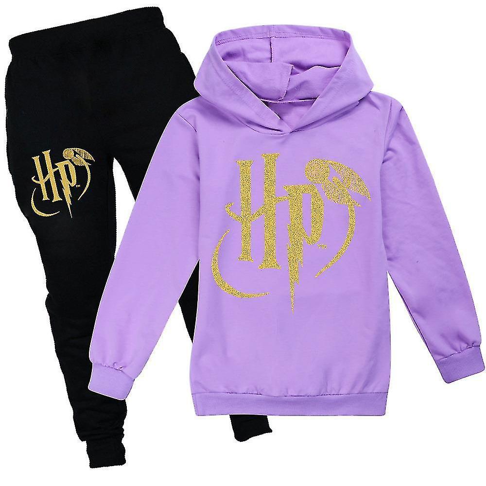 Syhrm Kids Boys Girls Harry Potter Pullover Hoodies Sweatshirt And Sweatpants 2 Piece Outfit Set Jogging Tracksuit Set Age 7-14 Years Purple 7-8Years