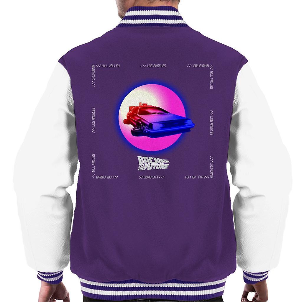 Back to the Future Delorean Purple Moon Men's Varsity Jacket Purple/White Small