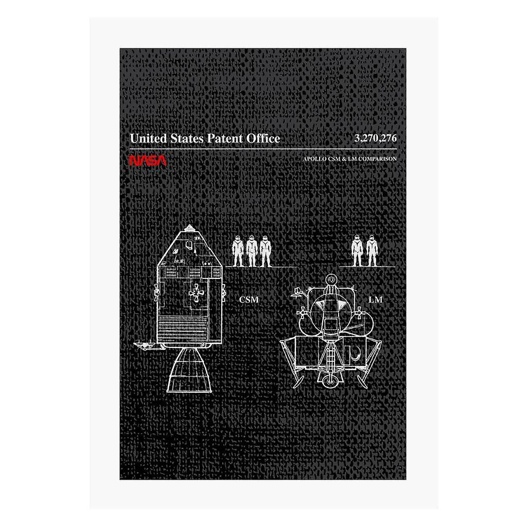 NASA Apollo CSM And LM Blueprint A4 Print Black 21cm x 29.7cm