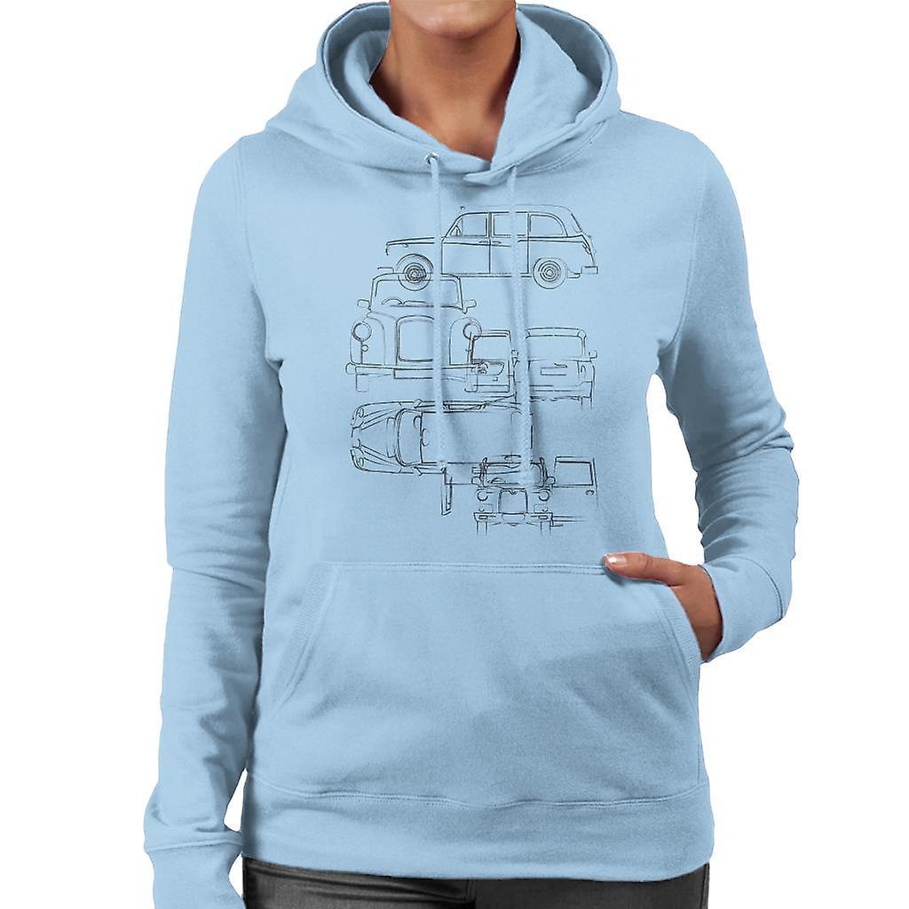 London Taxi Company Light Blueprint Women's Hooded Sweatshirt Sky Blue Medium