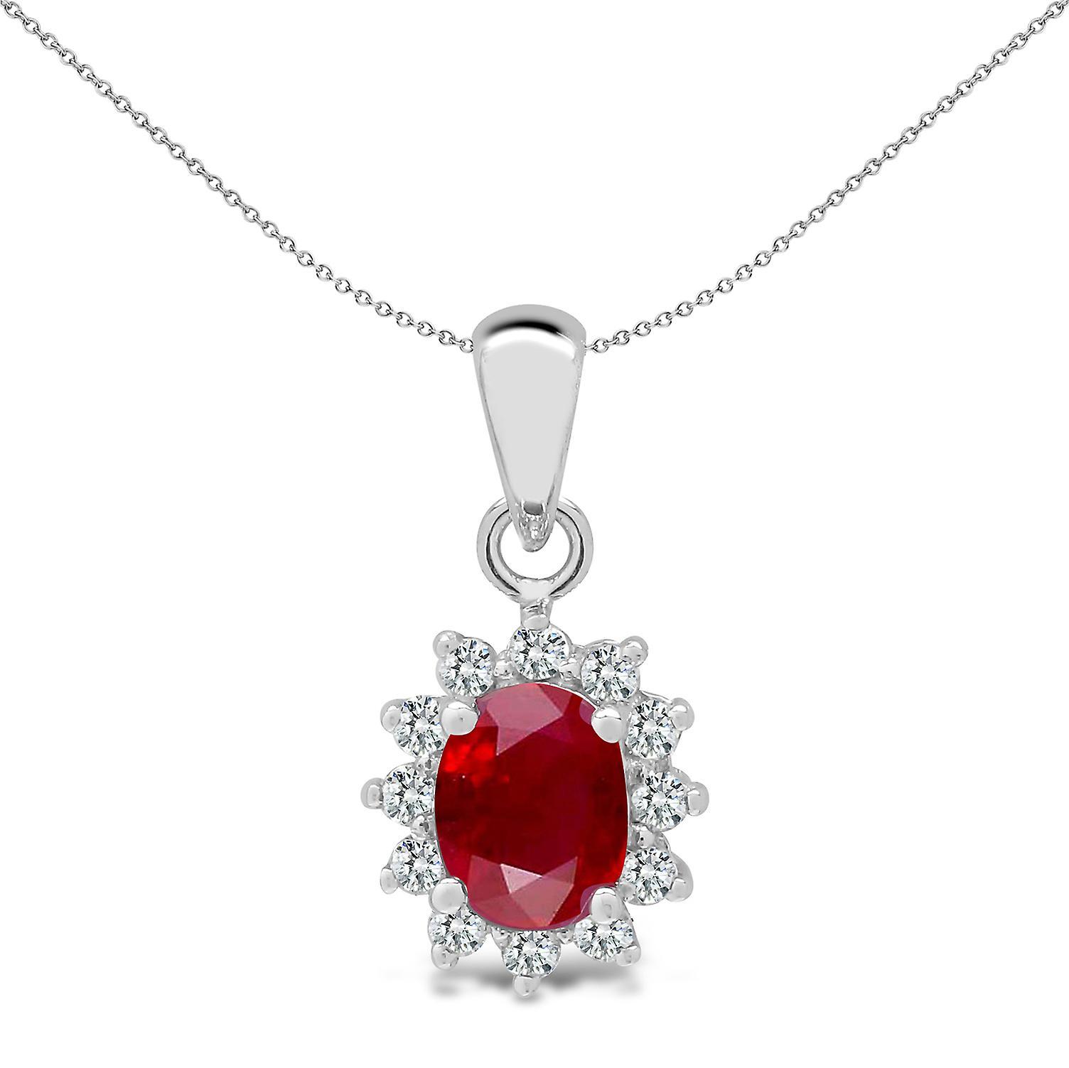 18ct White Gold  Diamond Red Ruby Royal Cluster Cluster Pendant - 18P119