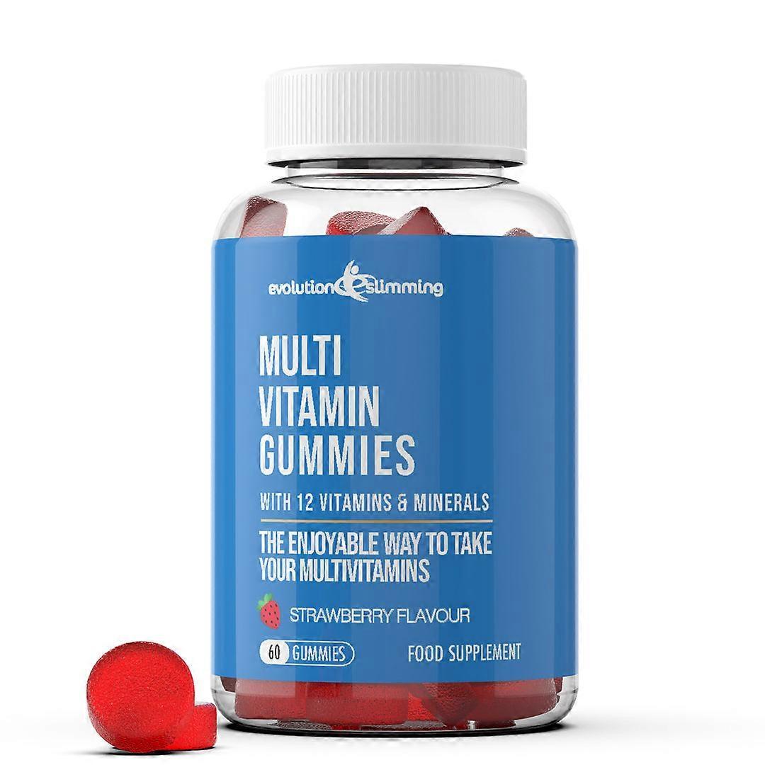 MultiVitamin Gummies with Vitamin A, B, D, C and E - 60 Gummies - 60 Gummies - Strawberry Flavour - Gummy Vitamin - Evolution Slimming