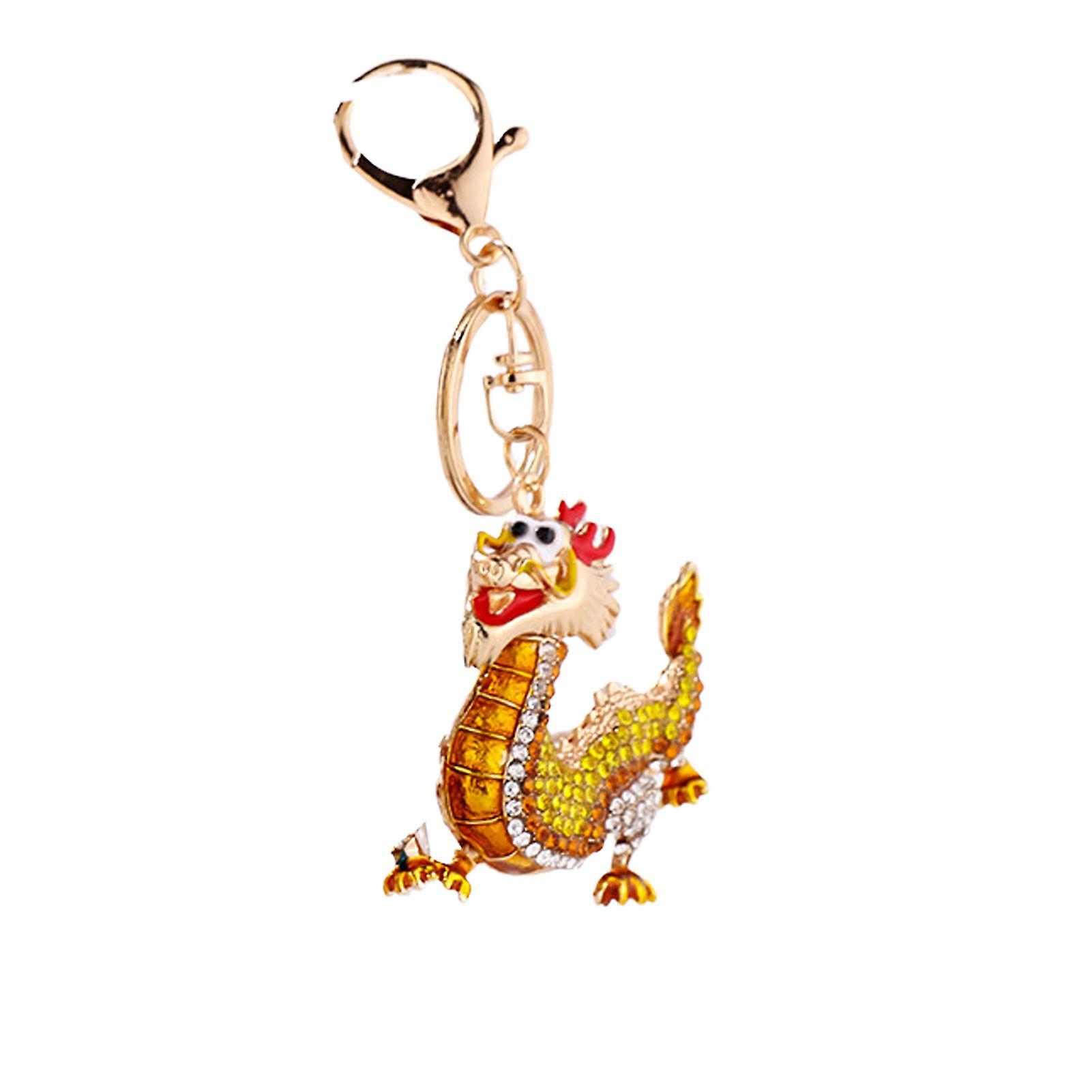 SIJIALI Zinc Alloy Dragon Keychain with Rhinestones Inlay Lovely Lucky Chinese Dragon Hanging Ornament 3D Cartoon 2024 Year of Dragon Pendant Birth...