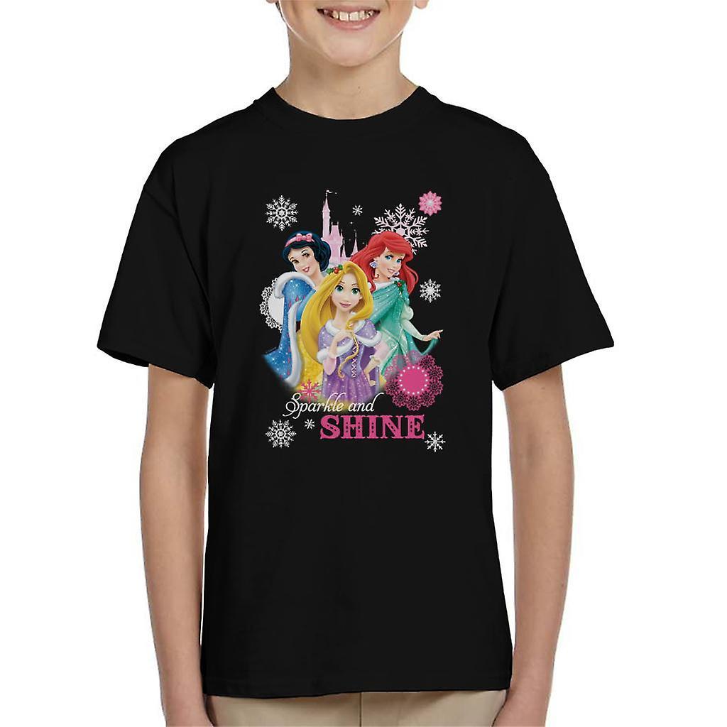 Disney Christmas Princesses Sparkle And Shine Kid's T-Shirt Black X-Large (12-13 yrs)