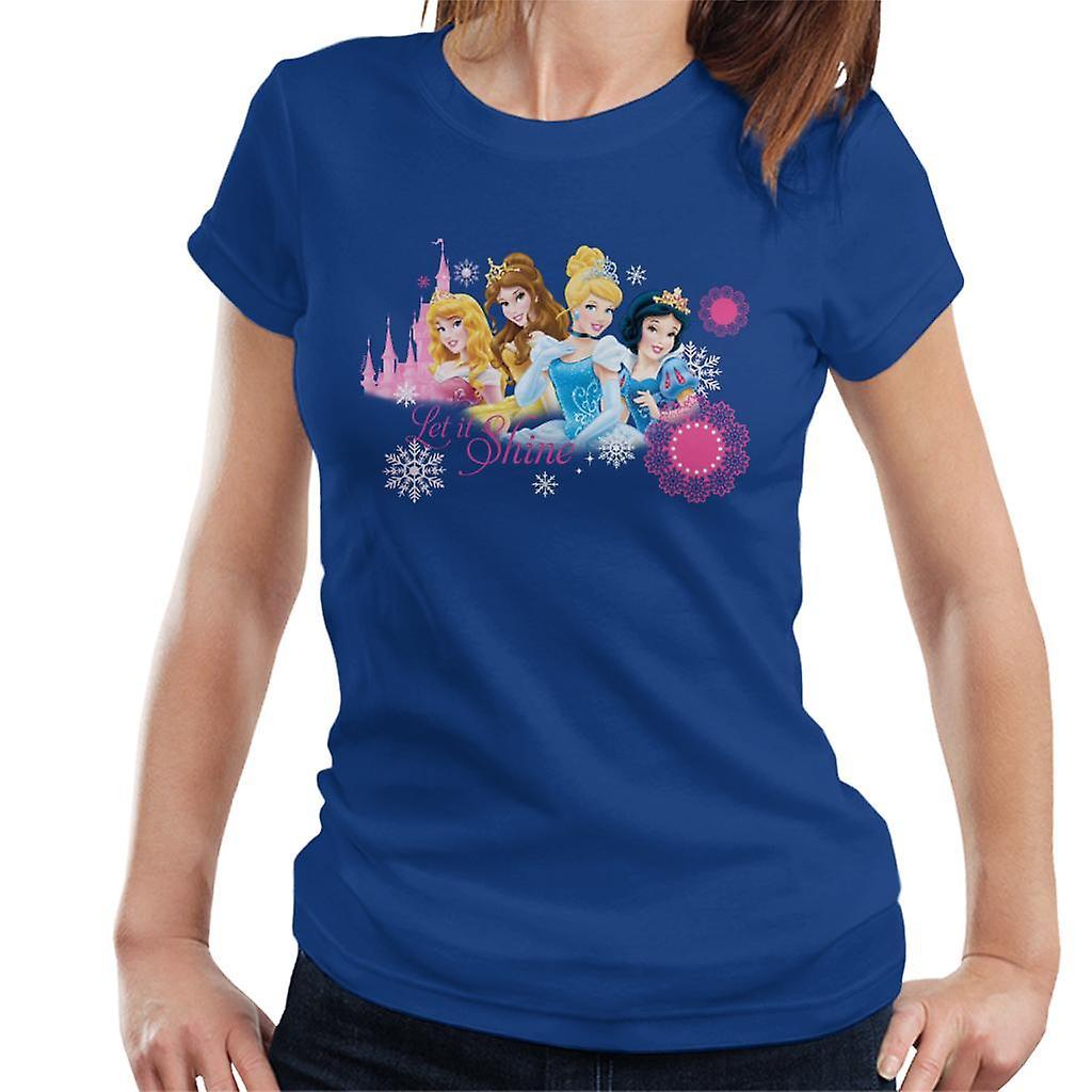 Disney Christmas Princesses Let It Shine Women's T-Shirt Royal Blue Large