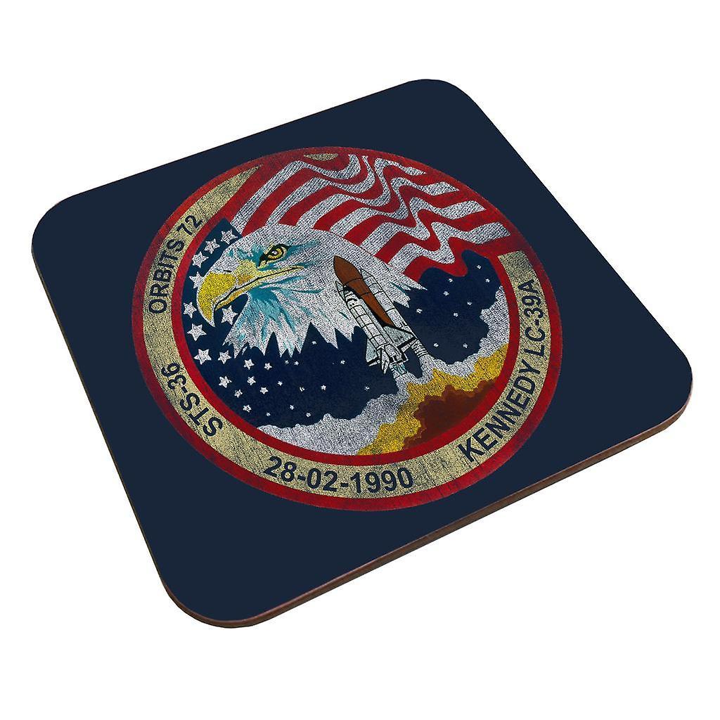 NASA STS 36 Atlantis Mission Badge Distressed Coaster Navy Blue 9 x 9 cm