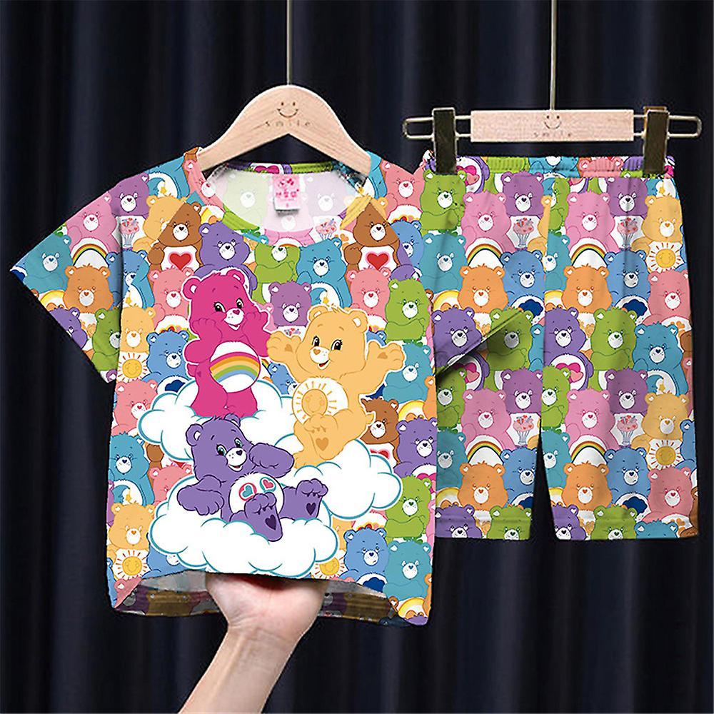 Sevenday Kids Girls Care Bears Cartoon Pajamas Pjs Set Short Sleeve T-shirt Tops Shorts Sleepwear Nightwear Loungewear C 7-9 Years