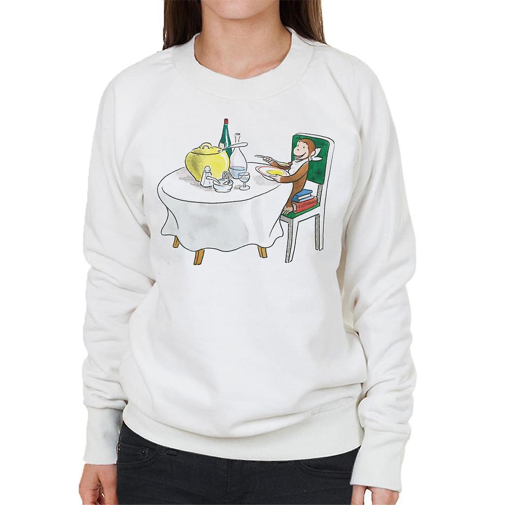 Curious George Eating A Fancy Meal Women's Sweatshirt White Small