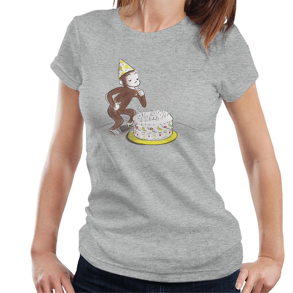 Curious George Eating Birthday Cake Women's T-Shirt Heather Grey XX-Large