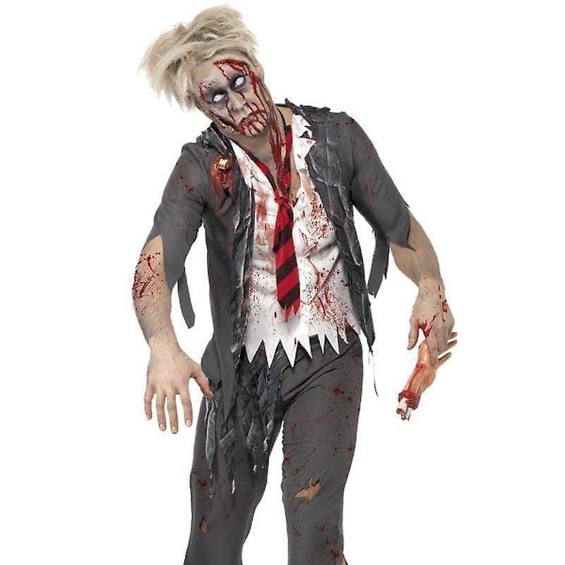 Smiffys High School Horror Zombie Schoolboy Costume Adult Grey White Red 32928l grey/white/red Medium