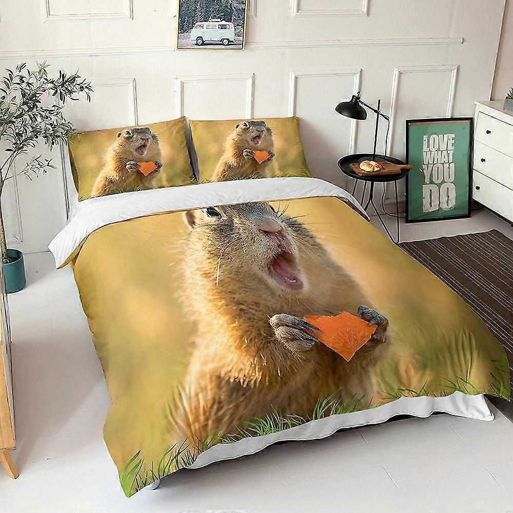 Kerota Marmot Bedding Set Duvet Cover and Pillowcase, Digital Print D Digital Print Microfiber, Bed Set Pieces 135*200 CM Single135x200cm