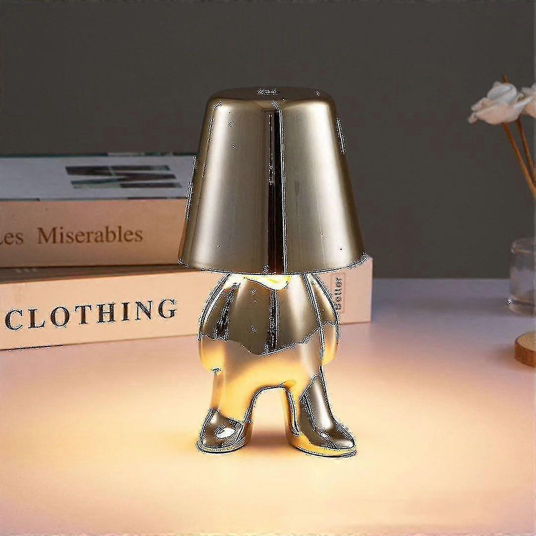 Asiv Bedside Touch Table Lamp, Gold Thinker Lamp Desk Light Cordless Rechargeable Portable Decorative Nightstand Lamp With Usb Charging silver A