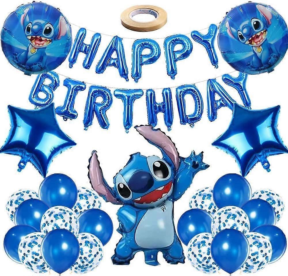 Ubiuo Lilo Birthday Party Theme Decoration Kit |Stitch Happy Birthday Banner |Confetti Balloons| Blue Birthday Party Decorations | Cartoon