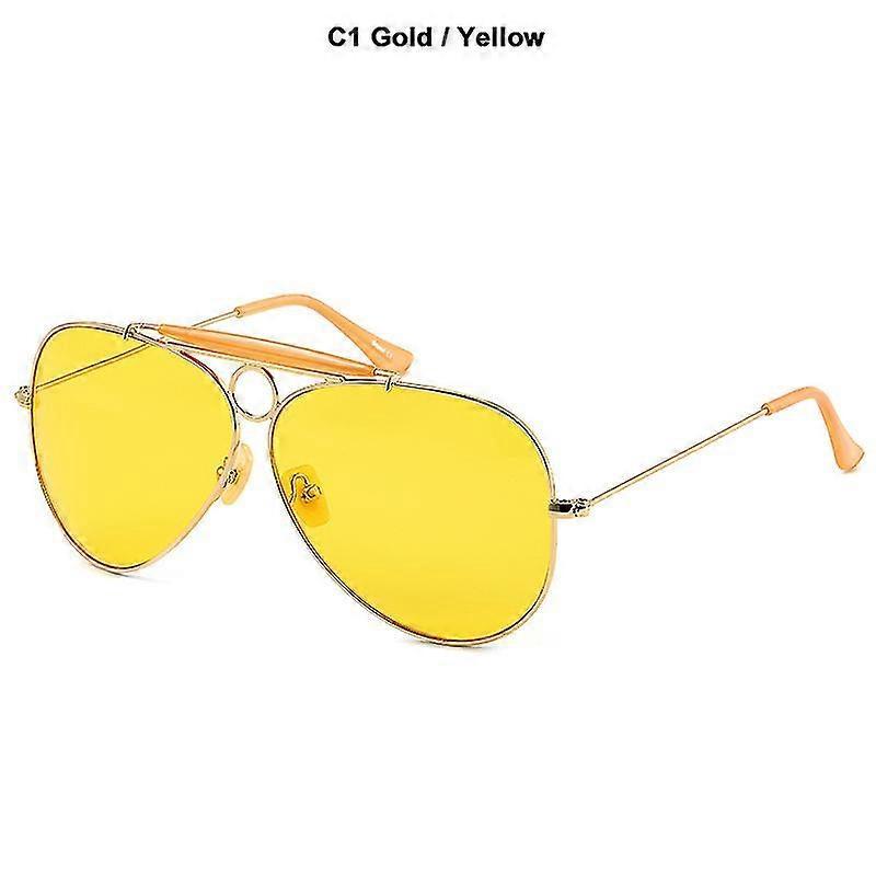 Tikuajgift New Fashion 3138 Shooter Style Vintage Aviation Sunglasses Metal Circle Brand Design Sun Glasses Oculos De Sol With Hood C1 Gold Yellow ...