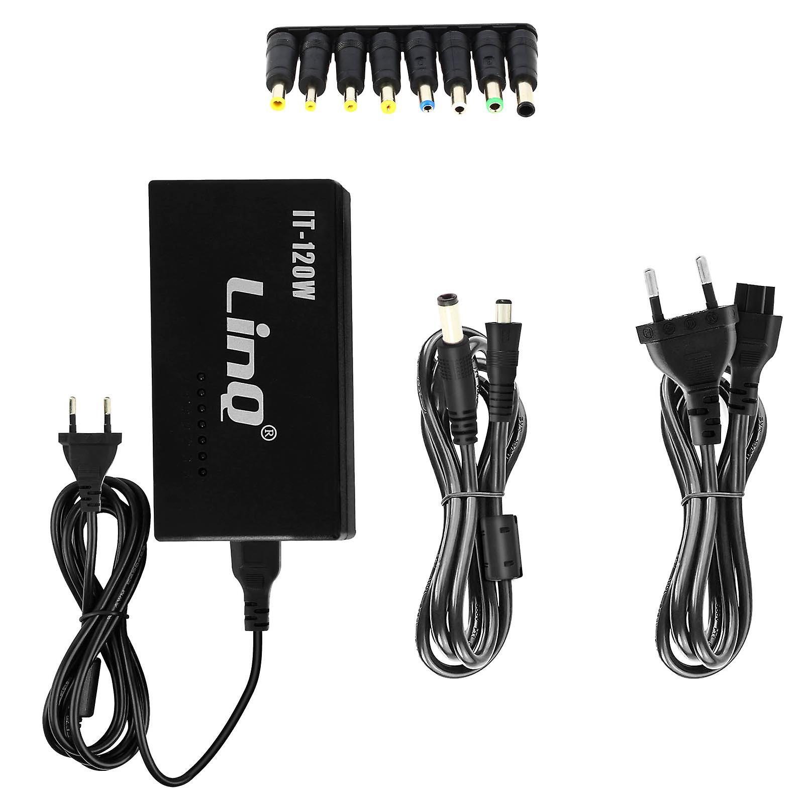 120W Universal 12 to 24V AC/DC Adapter Charger with 8 tips- IT-120W- LinQ, Black