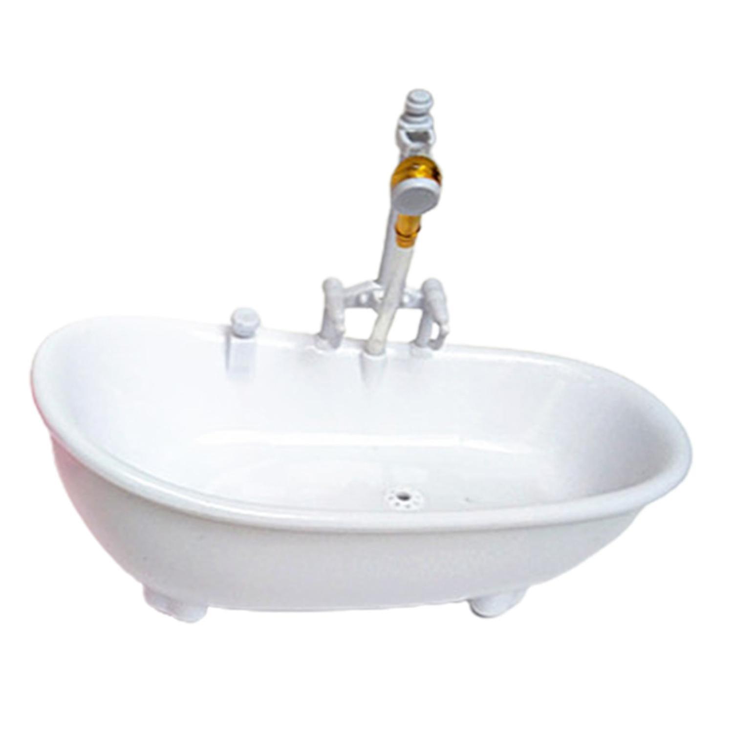 ZHOUBA Electric Doll Bathtub Spouting Water Sound Miniature Dollhouse Bathroom Bathtub for 1/6 Dolls White