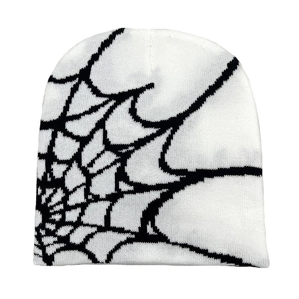 Sevenday Spider Web Pattern Warm Knitted Beanies Hat For Men Women Unisex Winter Cuffed Hat Soft Beanies Cap White