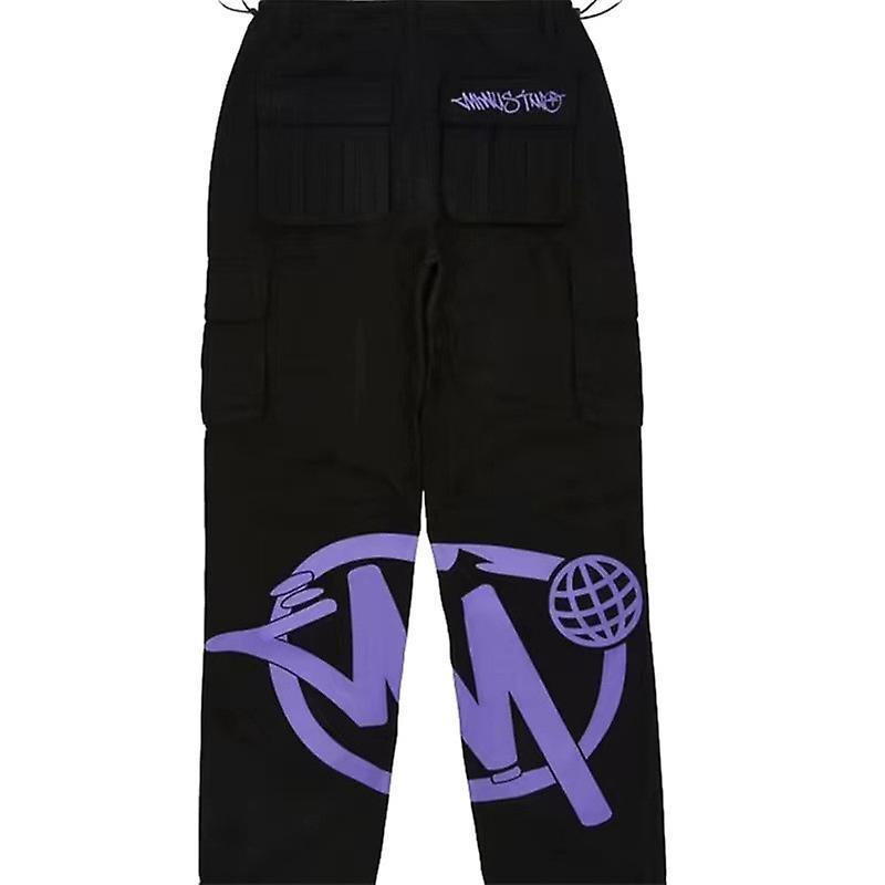 Mmcici Minus Two Cargo Trousers Y2K Men's Baggy Jeans Cargo Jogging Bottoms Y2k Jeans Black purple XL