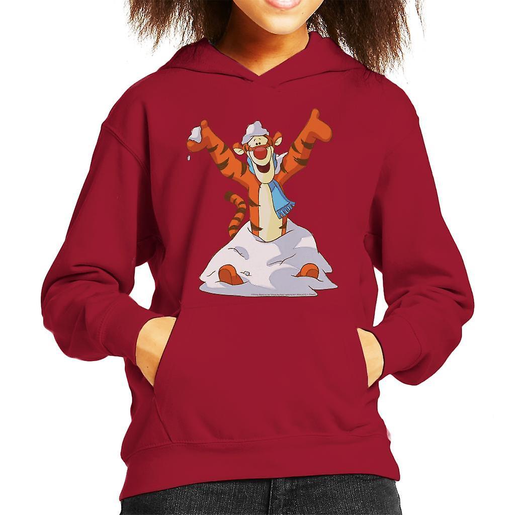 Disney Christmas Tigger In The Snow Kid's Hooded Sweatshirt Cherry Red Medium (7-8 yrs)