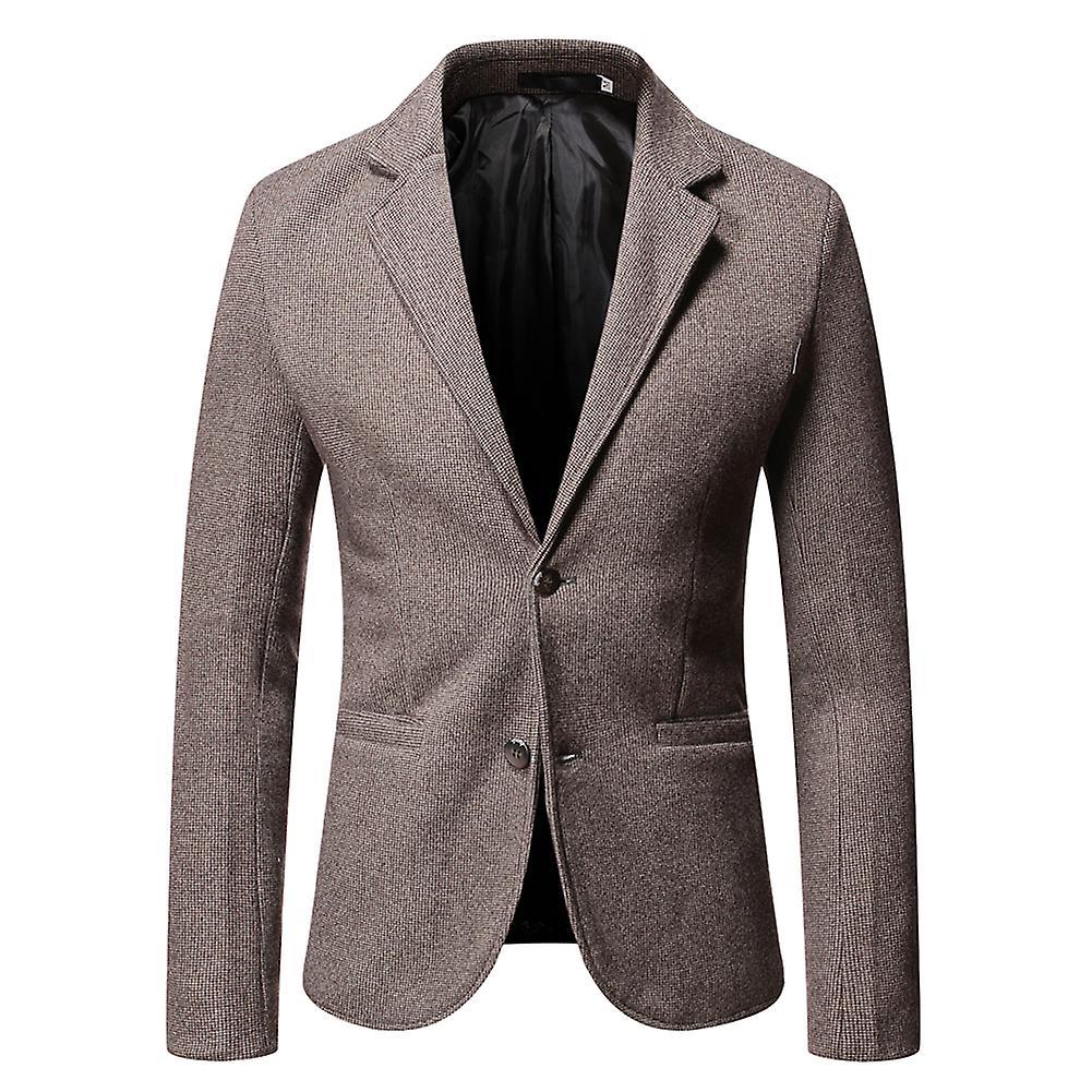 Allthemen Mens Casual Slim Fit Two-button Check Jacket Khaki XS