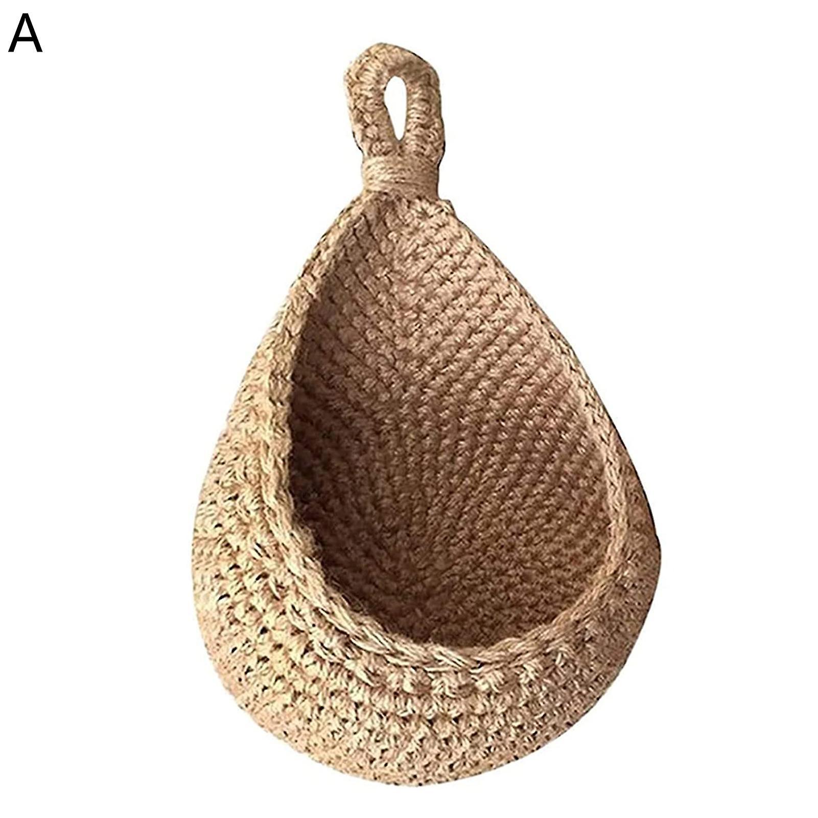 Wirlsweal Wall Mount Hanging Basket Decorative Braid Fabric Bohemian Style Hanging Vegetable Basket Household Supplies A