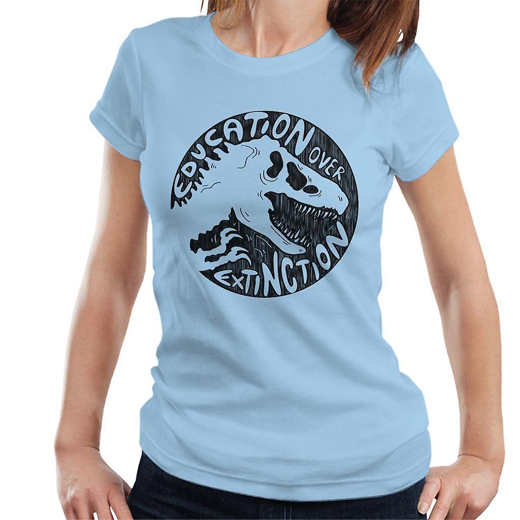 Jurassic Park Education Over Extinction Women's T-Shirt Sky Blue Small