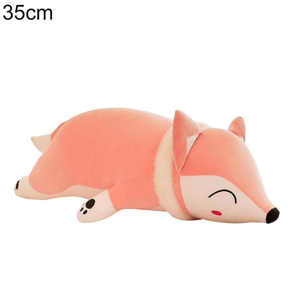 Yamaler 35/50/60cm Cute Simulation Fox Soft Stuffed Plush Toy Sleeping Doll Home Pillow Pink 35cm