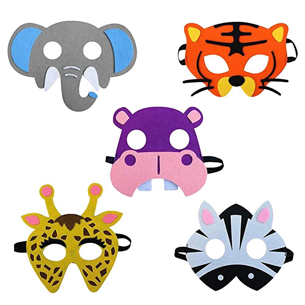 Tinksky 5pcs Animal Mask Funny Show Party Dress Animal Felt Mask Cosplay Mask For Kid (elephant, Tiger, Hippo, Giraffe, Zebra) 25*20*1.5cm