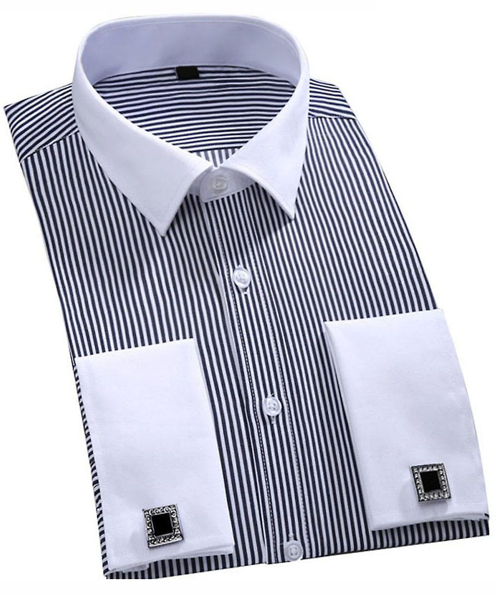 Allthemen Mens Business Four Season Slim Fit Solid Shirt Black/White M