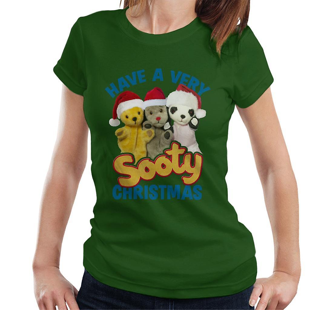 Sooty Christmas Have A Very Sooty Christmas Blue Text Women's T-Shirt Bottle Green X-Large