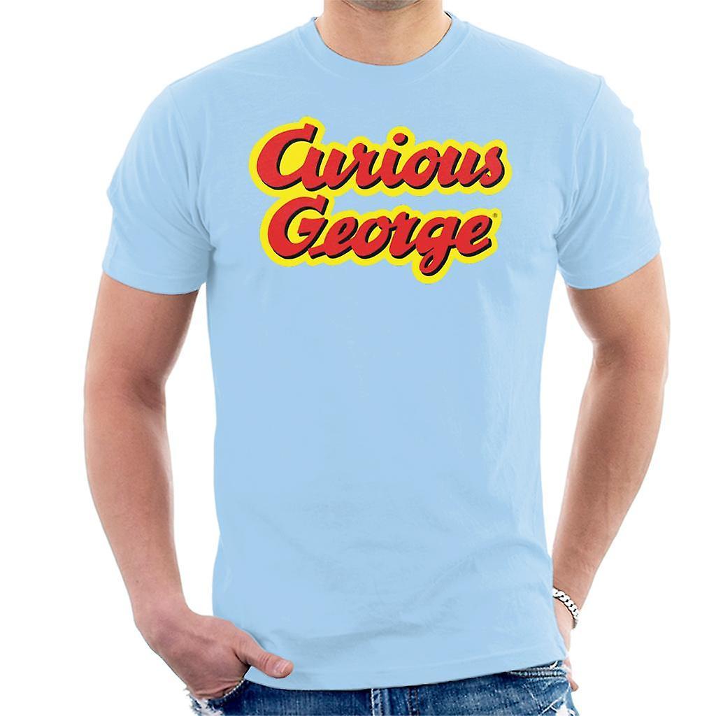 Curious George Big Outlined Logo Font Men's T-Shirt Sky Blue XX-Large