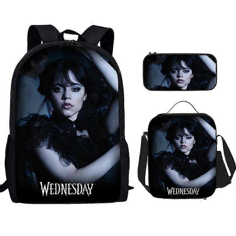 Bagadawang Wednesday Addams Backpack Three-piece Set Student School Bag Canvas Bag Pattern 25