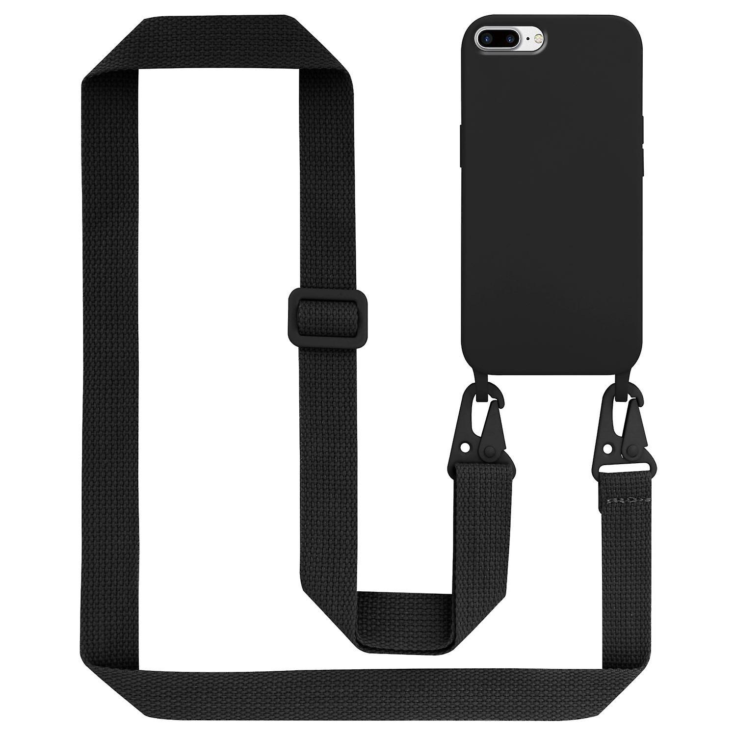 Apple Mobile Phone Case for iPhone 7 PLUS / 7S PLUS / 8 PLUS Silicone Protective Case with Length Adjustable Cord LIQUID BLACK