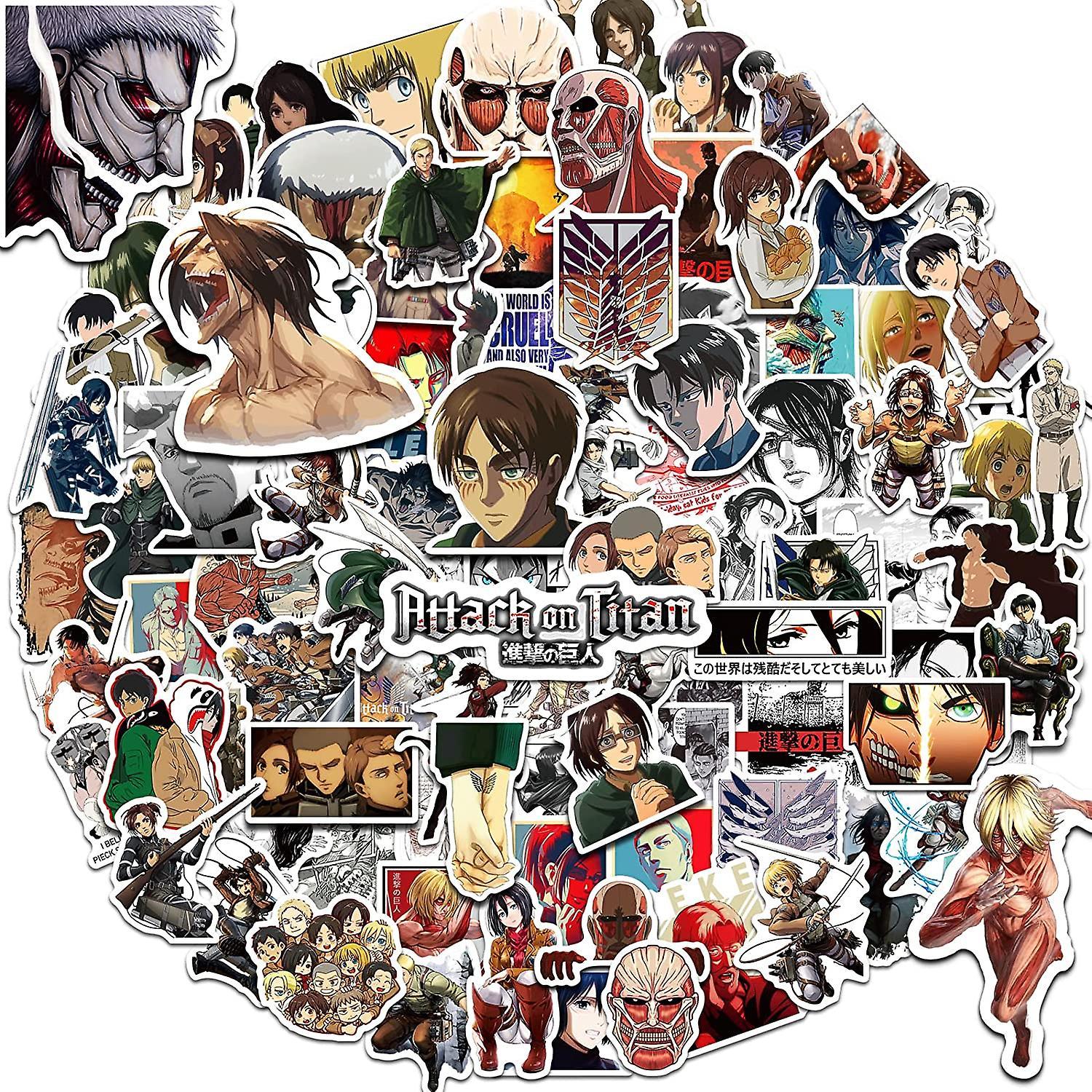 Baicccf 100pcs Attack On Titan Stickers Latest Anime Aot Sticker Pack Cool Japanese Stickers For Water Bottles, Laptop, Skateboard, Gift For Adults...