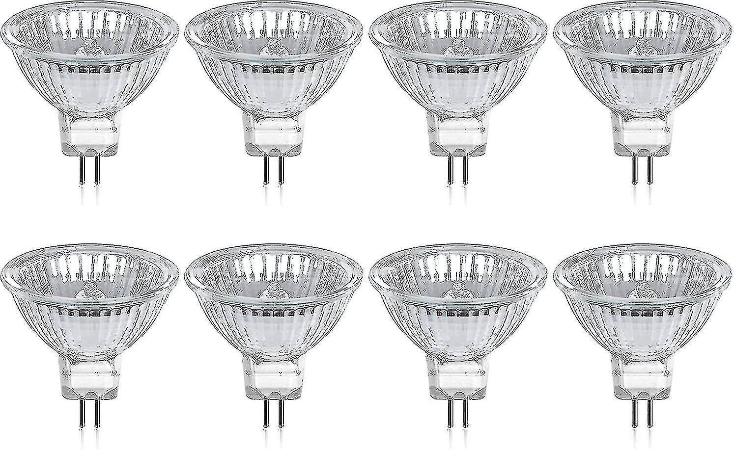 Nailao Pack Of 8 Halogen Bulbs Gu5.3 Mr16 35w 12v Dimmable - Warm 2800k, 400 Lumens, Glass Cover