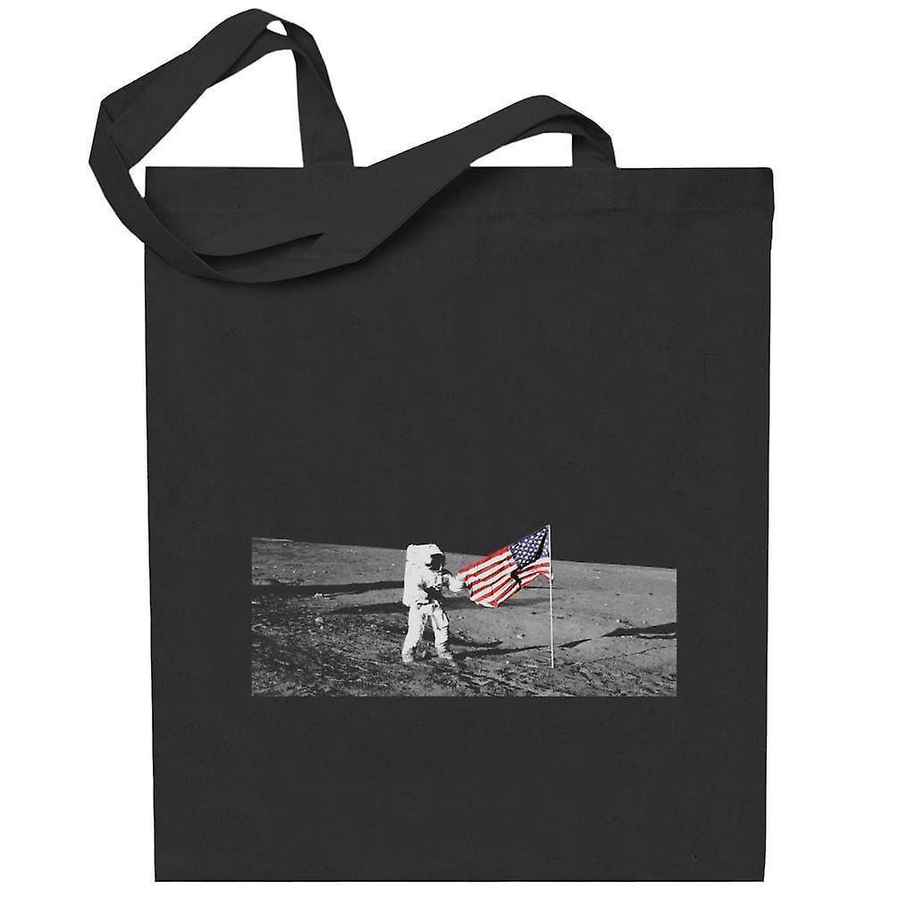 NASA Moon Landing Flag Totebag Black 38 x 42 cm