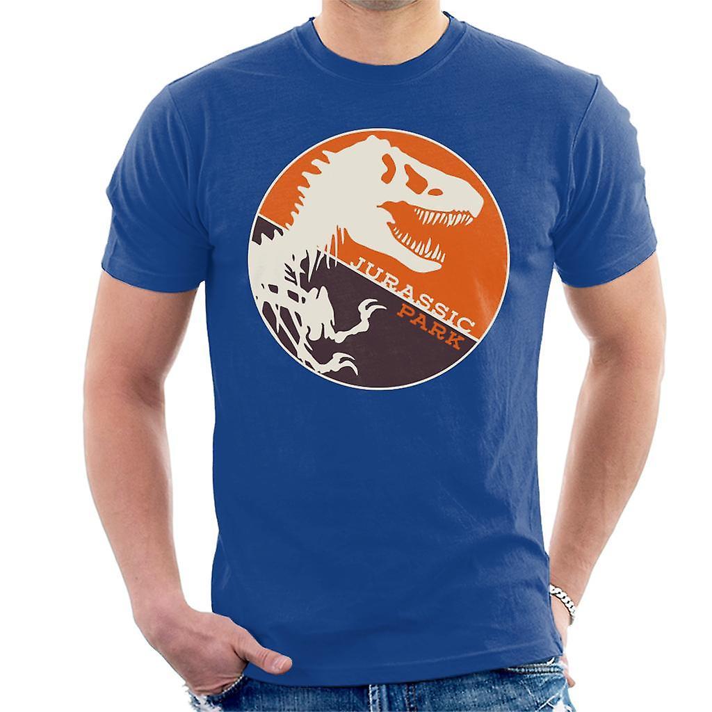 Jurassic Park T Rex Orange Background Skeleton Silhouette Men's T-Shirt Royal Blue Small