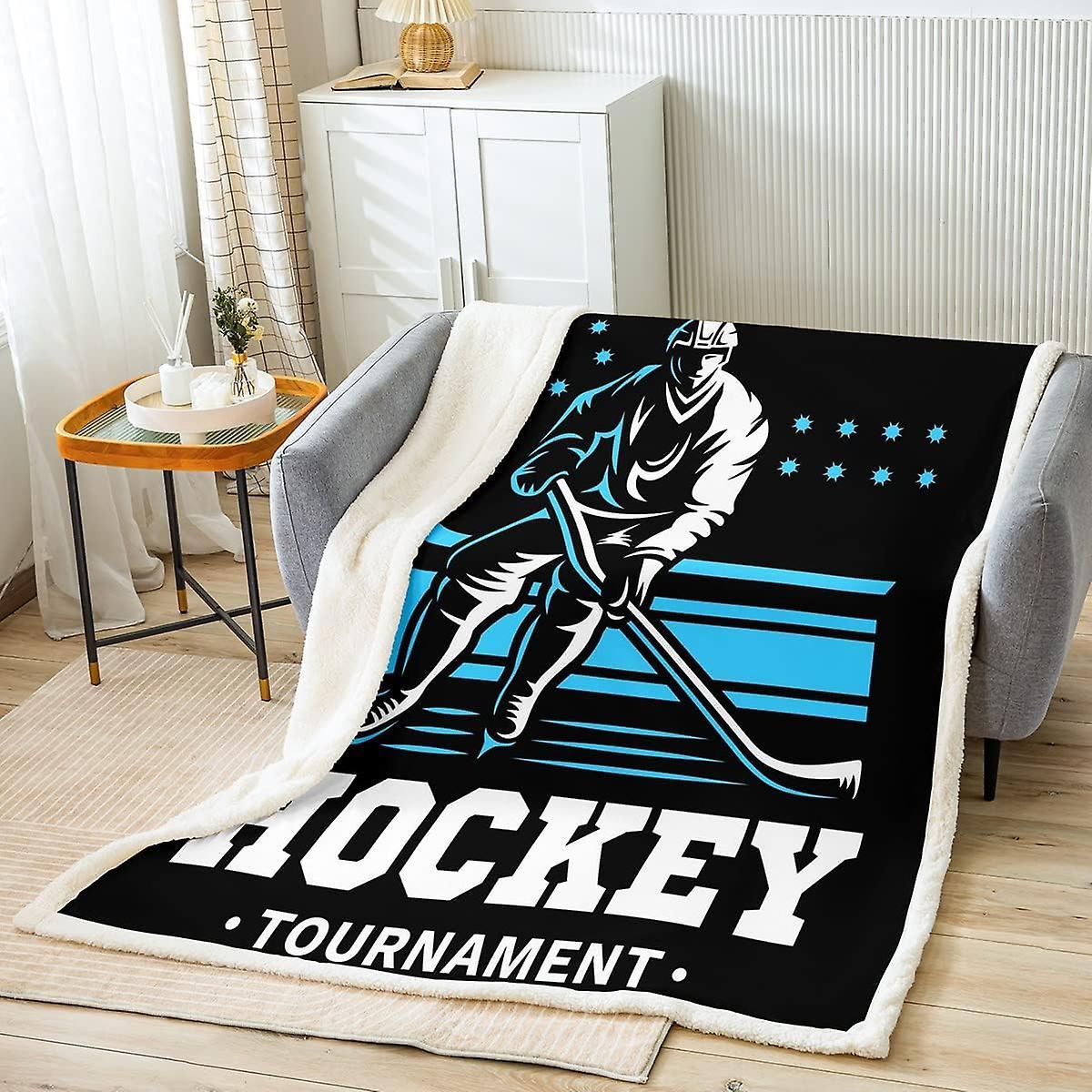 Kerota Ice Hockey Plush Blanket Sports Theme Fleece Throw Blanket for Kids Boys Girls Ice Hockey Illustration Sherpa Blanket Soft Fuzzy Blanket for...