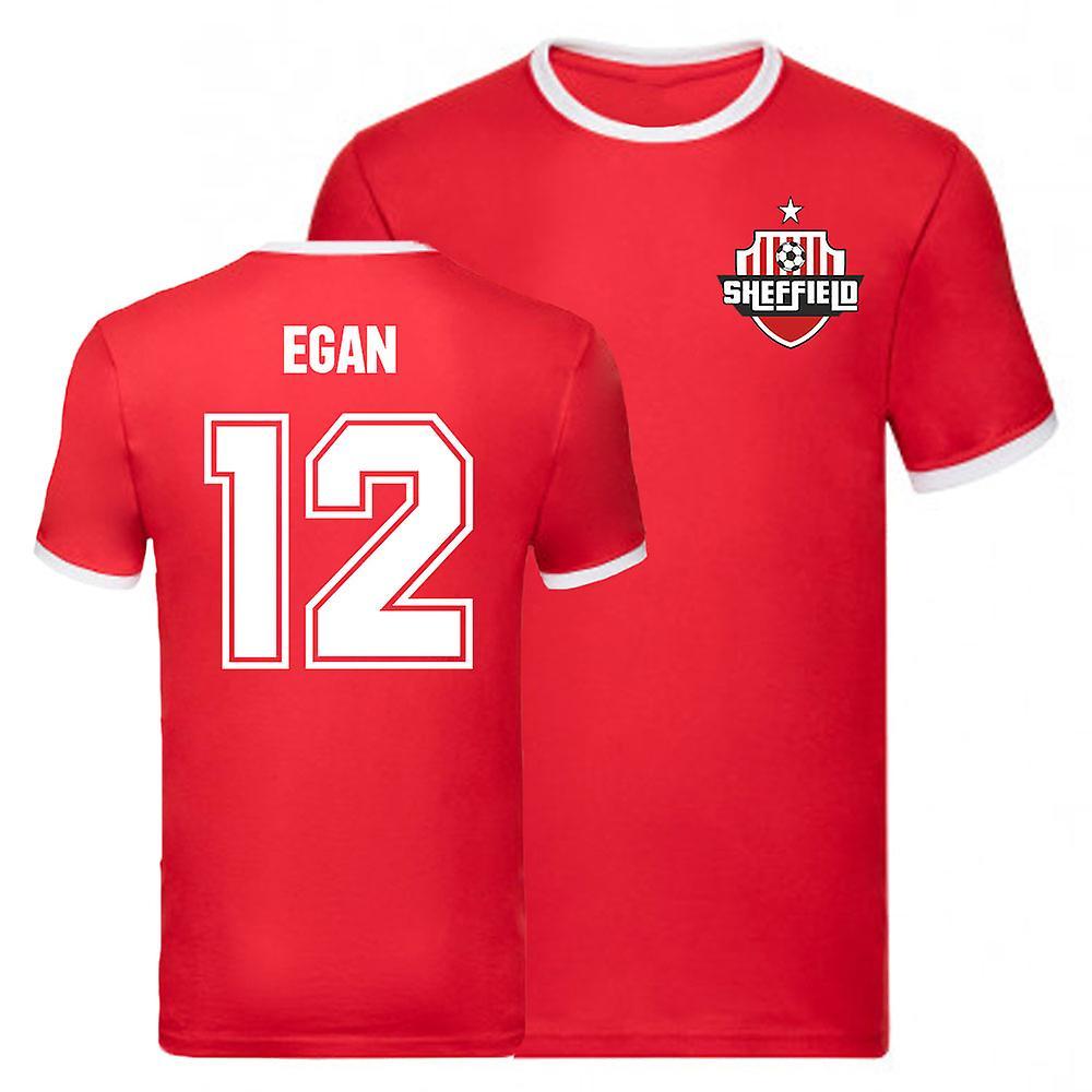 UKSoccerShop John Egan Sheffield United Ringer Tee (Red) Medium (38-40 inch)