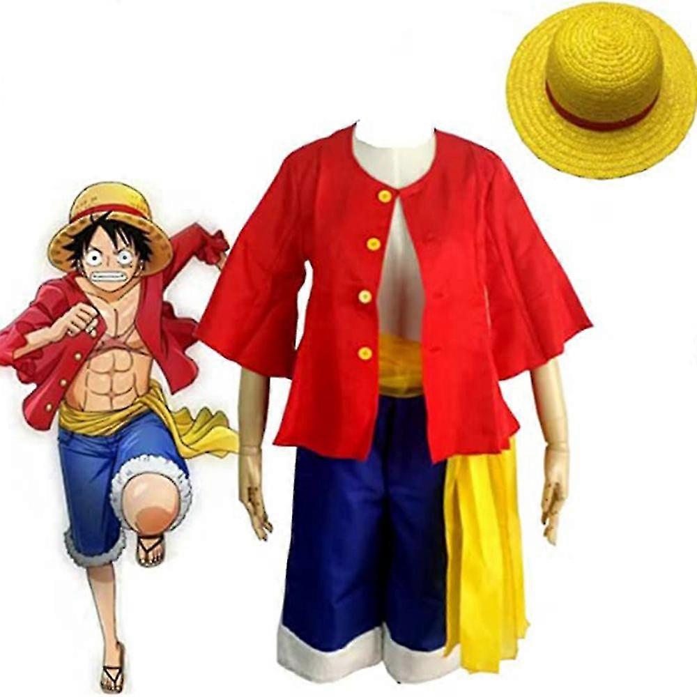 Lequeen Adults Cosplay One Piece Anime Monkey D. Luffy Pirate Straw Hats Pirate Japanese Anime Manga Halloween Costume Fancy Dress Up M