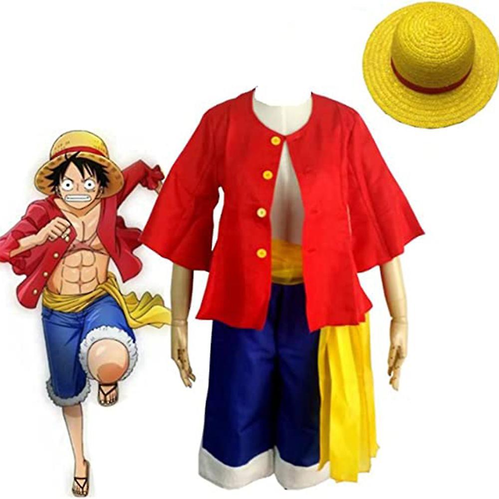 Bestdaily One Piece Anime Monkey D. Luffy Costume Outfit Adult Cosplay Party Fancy Dress Up Halloween Comic Con Costume S