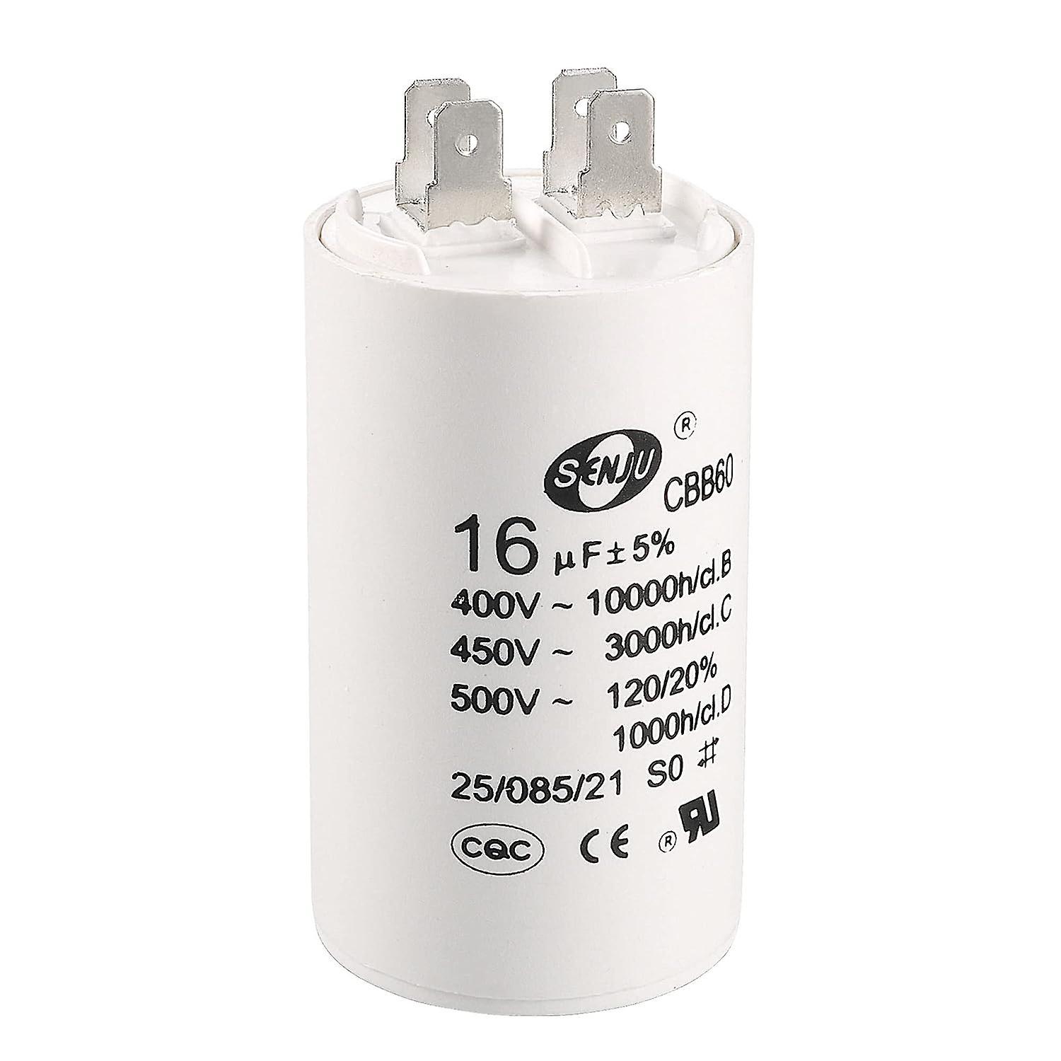 Tinor Cbb60 Run Capacitor 16uf 450v Ac Double Insert 50/60hz Cylinder 72x40mm White For Air Compressor Water Pump Motor