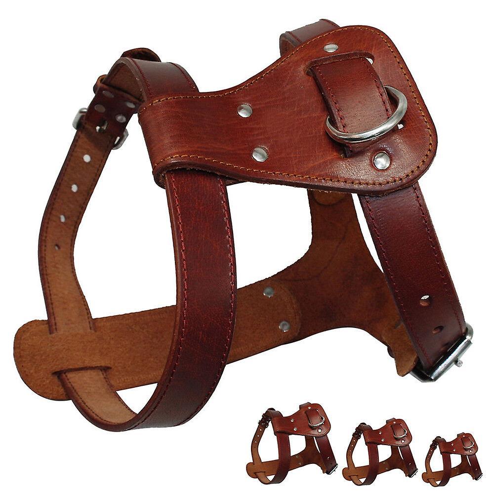 Qingyue Genuine Leather Dog Walking Harness For Dogs Small Medium Large Brown Adjustable