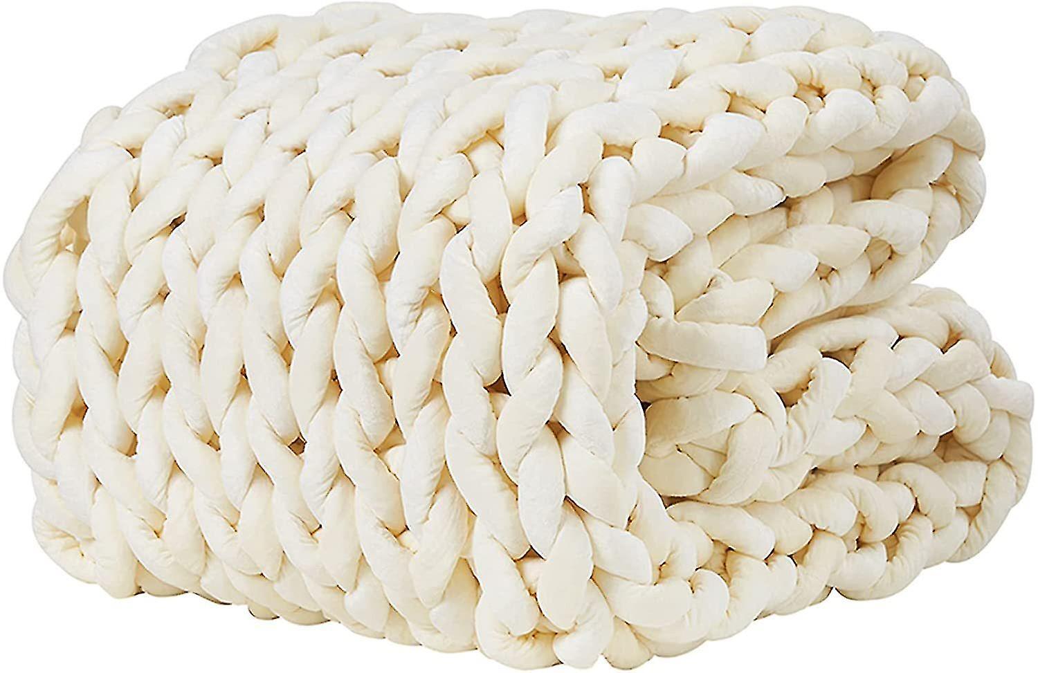 Litzee Cooling Knitted Weighted Blanket, Hand Made Chunky Knit Weighted Throw Blanket Beige