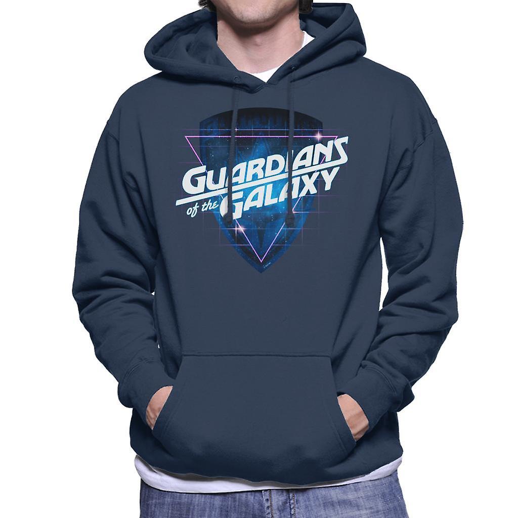 Marvel Guardians Of The Galaxy Retro Wave Logo Men's Hooded Sweatshirt Navy Blue Large