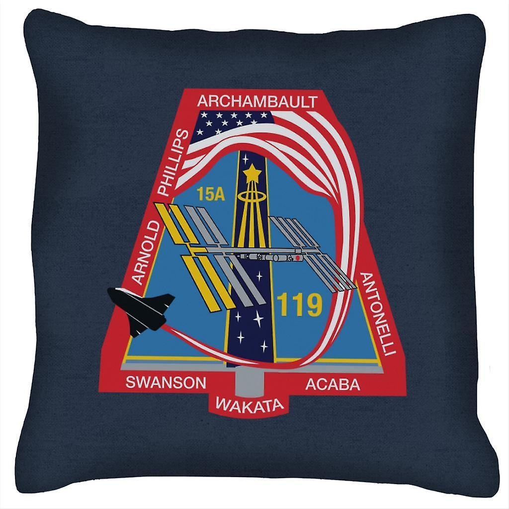 NASA STS 119 Space Shuttle Discovery Mission Patch Cushion Navy Blue 40 x 40cm