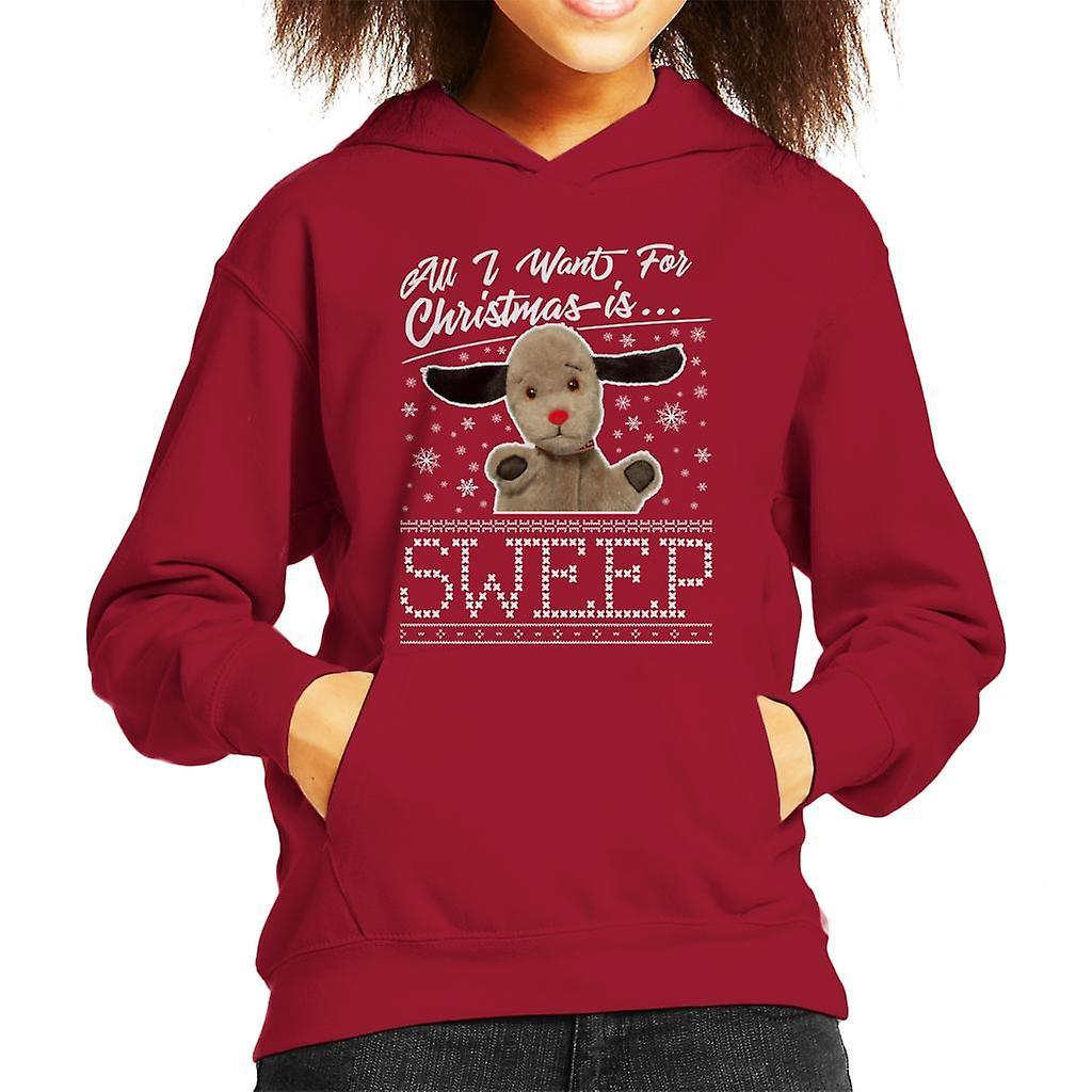 Sooty Christmas All I Want For Christmas Is Sweep Kid's Hooded Sweatshirt Cherry Red X-Small (3-4 yrs)