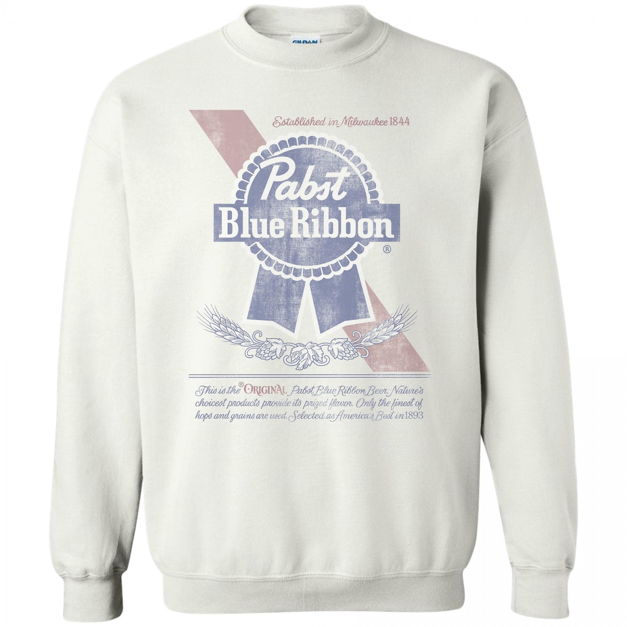 Beers Pabst Blue Ribbon Beer Can Label Crew Sweatshirt White Large