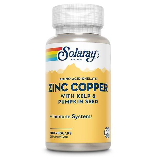 Solaray Zinc Copper Amino Acid Chelates, Healthy Cellular, Heart & Thyroid Function Support, Vegan, 100ct, 100 Serv.