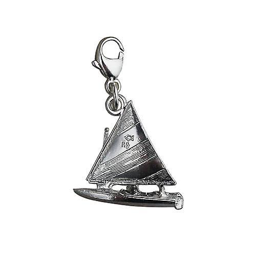 British Jewellery Workshops Silver 17x18mm Yacht with Sailor Charm with a lobster catch